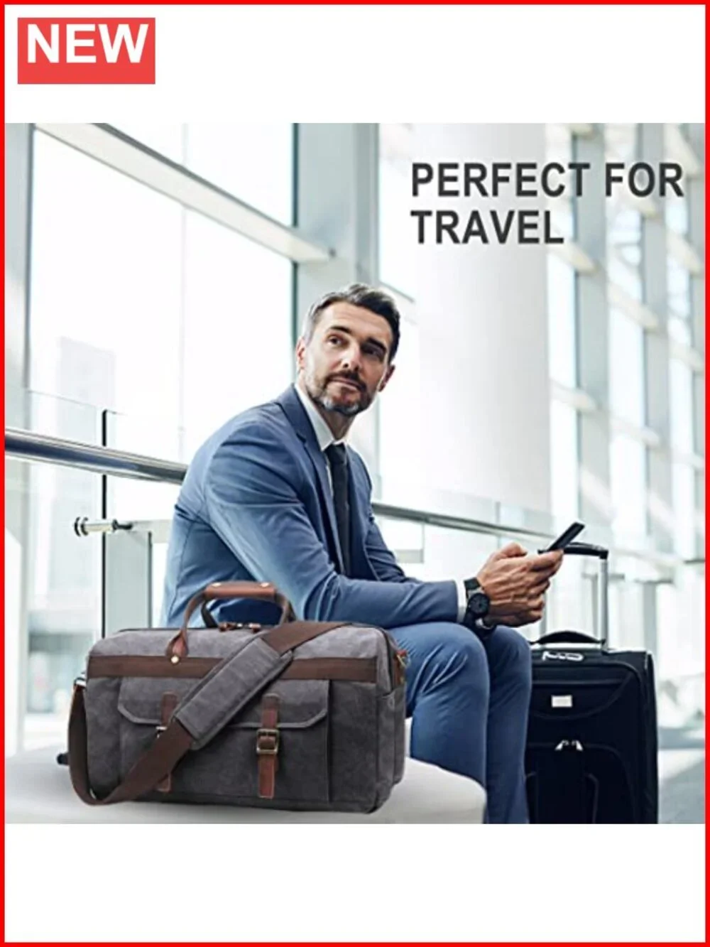 Waterproof Genuine Leather Canvas Travel Duffel Bag Weekender